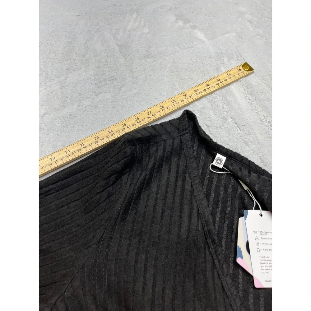 Askyes Ribbed Button Front Womens Cardigan XL Black Pockets